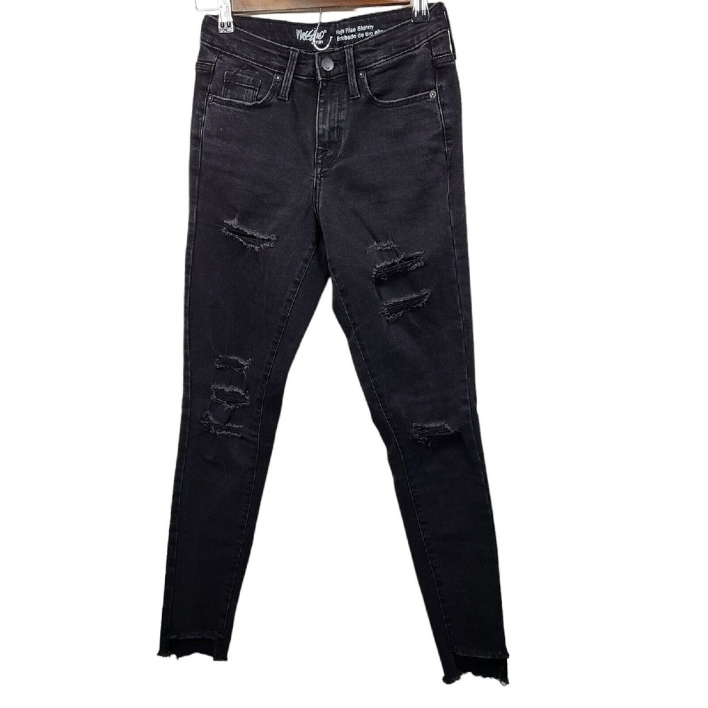 Mossimo Distressed High Rise Skinny Blackwash Jeans Womens 24